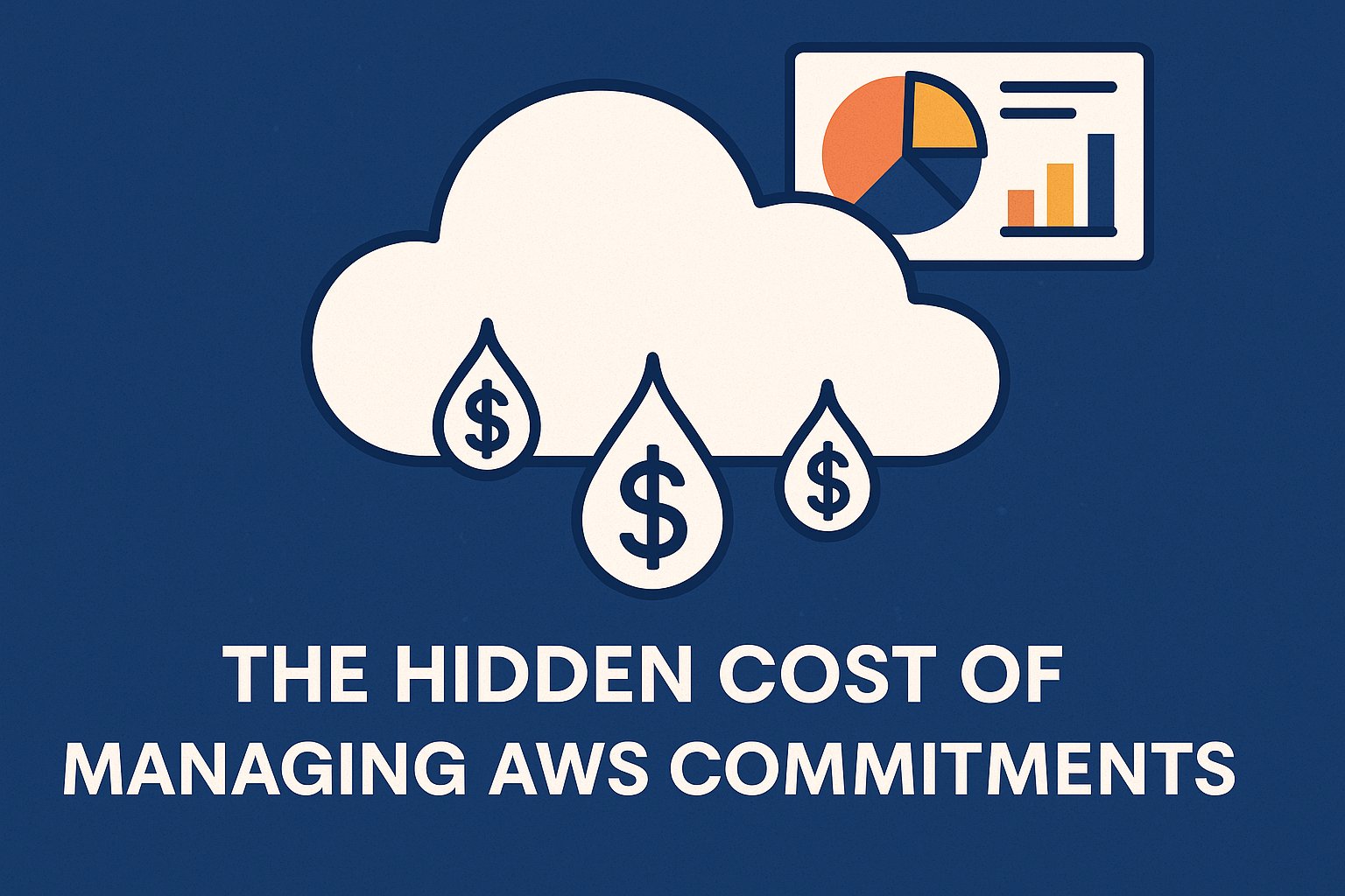 Illustration of cloud leaking money with AWS cost graphs, representing hidden cost of AWS commitments